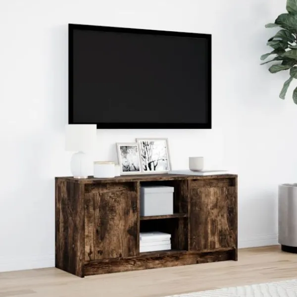 vidaXL Tv-Bänkar>Tv-bänk med LEDs rökfärgad ek 100x34x50 cm konstruerat trä