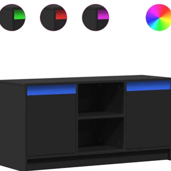 vidaXL Tv-Bänkar>Tv-bänk med LEDs svart 100x34x50 cm konstruerat trä