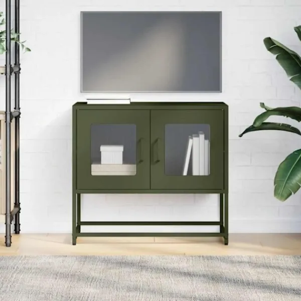 vidaXL Tv-Bänkar>TV-bänk olivgrön 68x39x60,5 cm kallvalsat stål