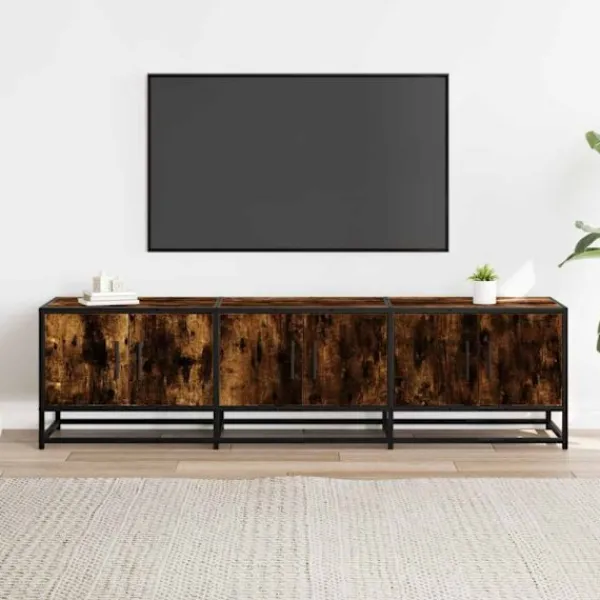 vidaXL Tv-Bänkar>Tv-bänk rökfärgad ek 150x35x41 cm konstruerat trä och metall