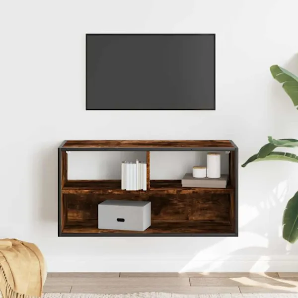 vidaXL Tv-Bänkar>Tv-bänk rökfärgad ek 80x31x39,5 cm konstruerat trä och metall