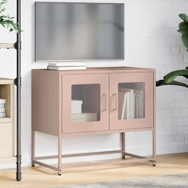 vidaXL Tv-Bänkar>TV-bänk rosa 68x39x60,5 cm kallvalsat stål