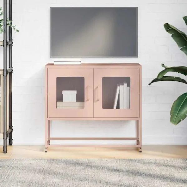 vidaXL Tv-Bänkar>TV-bänk rosa 68x39x60,5 cm kallvalsat stål