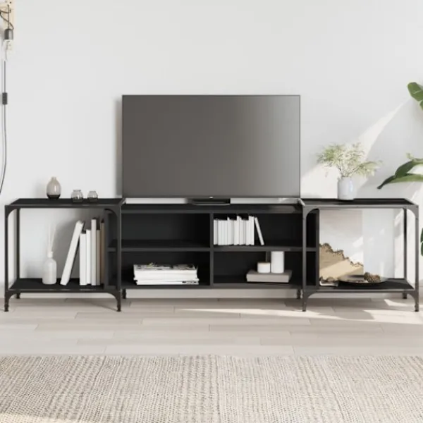 vidaXL Tv-Bänkar>Tv-bänk svart 203x37x50 cm konstruerat trä