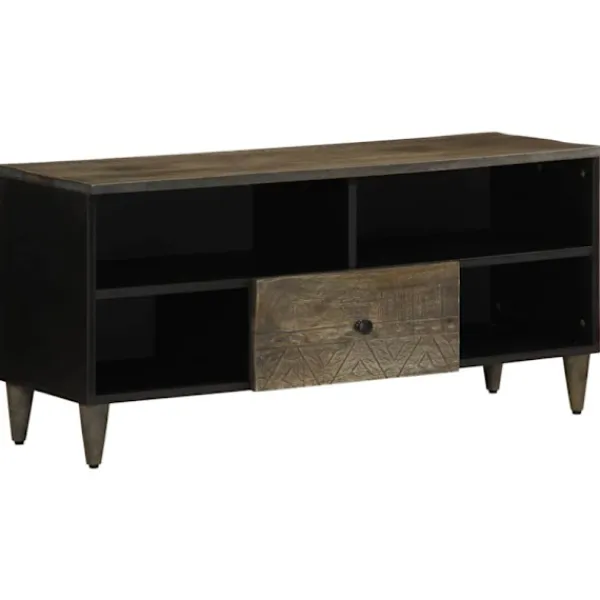 vidaXL Tv-Bänkar>Tv-bänk svart 100x33x46 cm massivt mangoträ