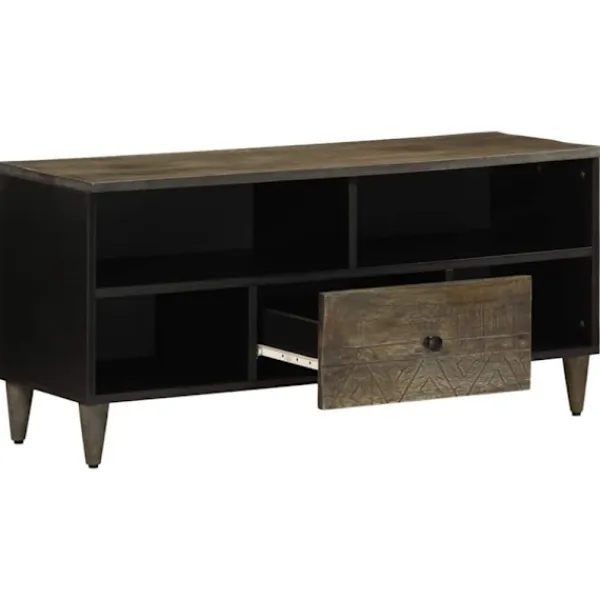 vidaXL Tv-Bänkar>Tv-bänk svart 100x33x46 cm massivt mangoträ
