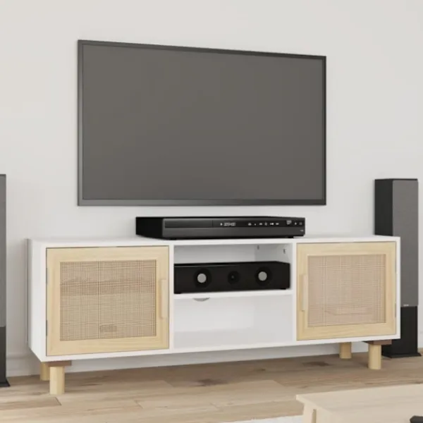 vidaXL Tv-Bänkar>Tv-bänk Vit 105x30x40 cm massiv furu & naturlig rotting