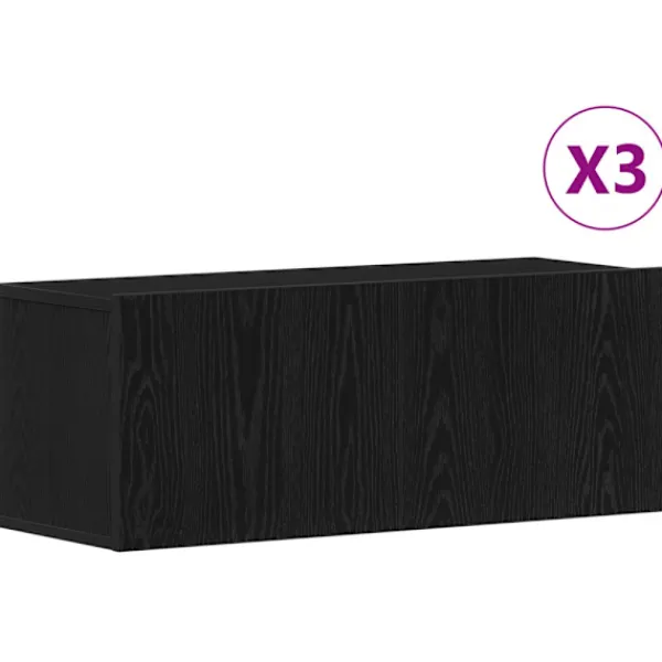 vidaXL Tv-Bänkar>TV-bänkset 3 pcs Svart Ek 80 x 30 x 30 cm Konstruerat trä