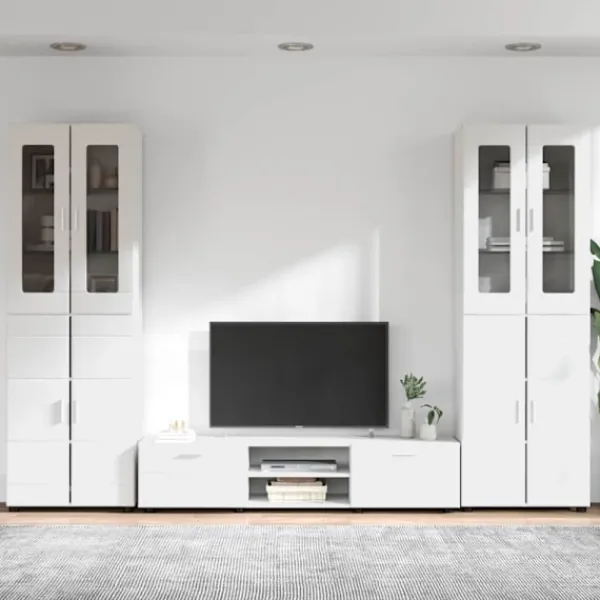 vidaXL Tv-Bänkar>TV-bänkset med låda med hylla med lagring Vit Konstruerat trä