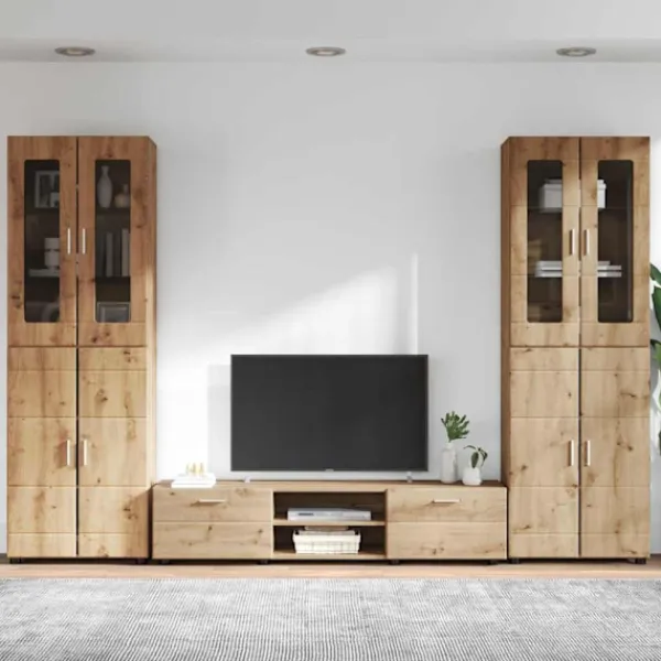 vidaXL Tv-Bänkar>TV-bänkset med låda med hylla Artisan Ek Konstruerat trä