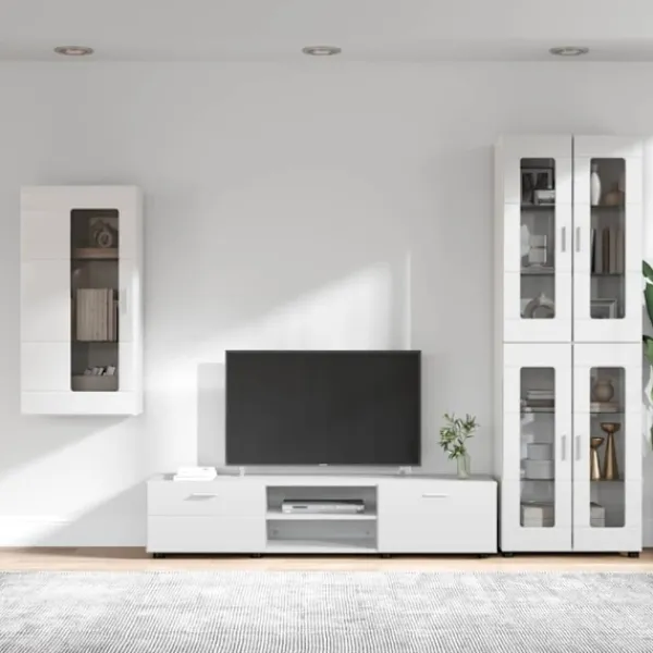 vidaXL Tv-Bänkar>TV-bänkset med låda med hylla Högblanka vita Konstruerat trä
