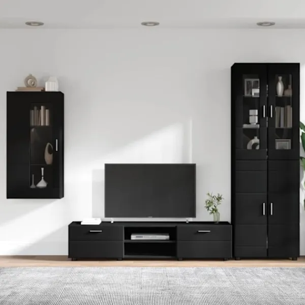 vidaXL Tv-Bänkar>TV-bänkset med låda med hylla med lagring Svart Konstruerat trä
