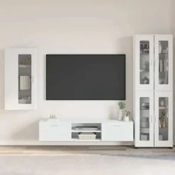 vidaXL Tv-Bänkar>TV-bänkset med låda med hylla Väggmonterad Vit Konstruerat trä