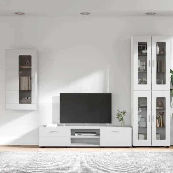 vidaXL Tv-Bänkar>TV-bänkset med låda med hylla Väggmonterad Vit Konstruerat trä