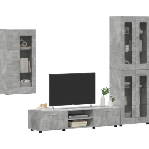 vidaXL Tv-Bänkar>TV-bänkset med låda med hylla Betonggrå Konstruerat trä