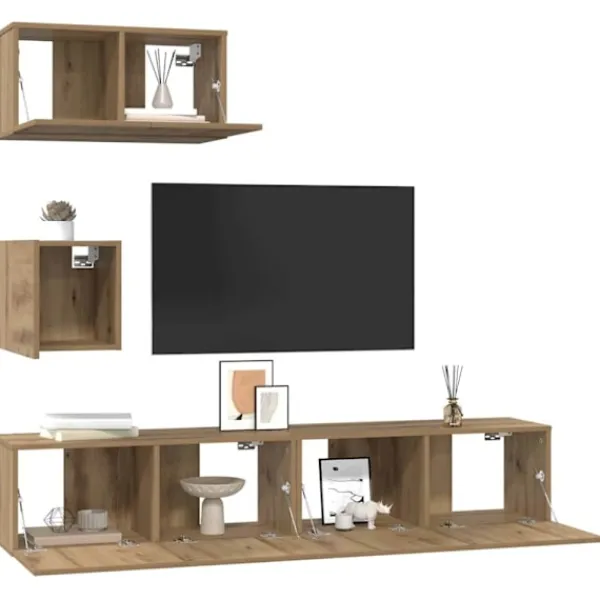 vidaXL Tv-Bänkar>TV-bänkset Väggmonterad 3 pcs Artisan Ek Konstruerat trä