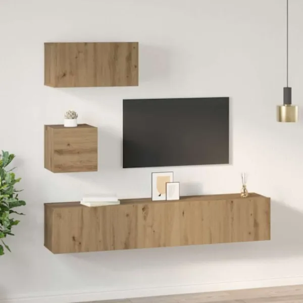vidaXL Tv-Bänkar>TV-bänkset Väggmonterad 3 pcs Artisan Ek Konstruerat trä