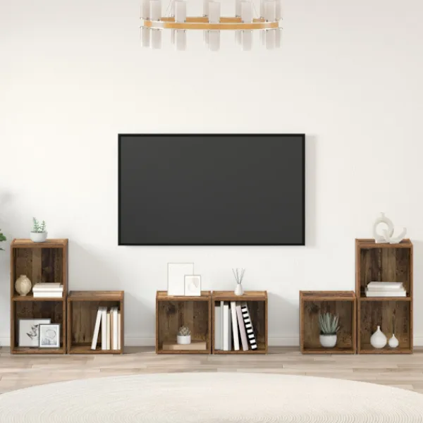 vidaXL Tv-Bänkar>TV-bänkset Väggmonterad 6 pcs Gammalt trä Konstruerat trä