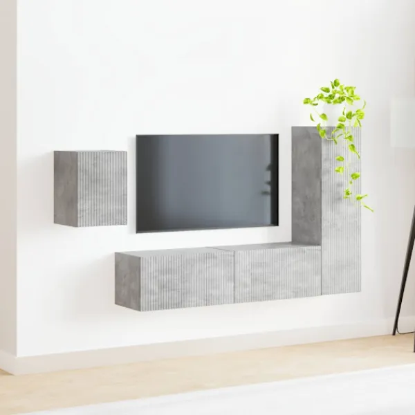 vidaXL Tv-Bänkar>TV-bänkset Väggmonterad 4 pcs Betonggrå Konstruerat trä