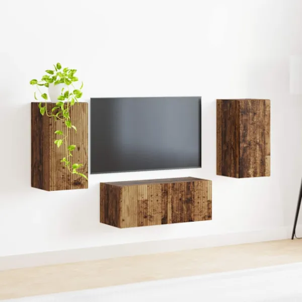 vidaXL Tv-Bänkar>TV-bänkset Väggmonterad 6 pcs Gammalt trä Konstruerat trä