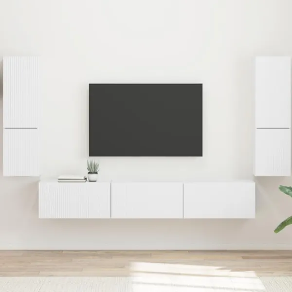 vidaXL Tv-Bänkar>TV-bänkset Väggmonterad 4 pcs Vit Konstruerat trä