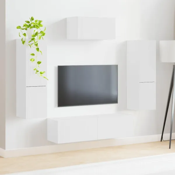 vidaXL Tv-Bänkar>TV-bänkset Väggmonterad 4 pcs Vit Konstruerat trä
