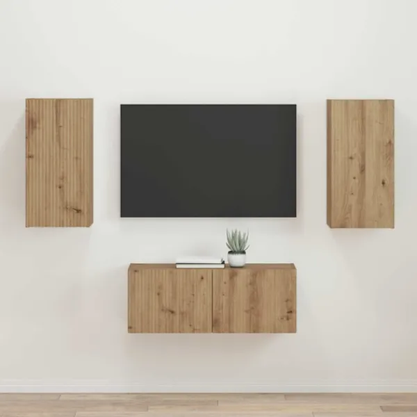 vidaXL Tv-Bänkar>TV-bänkset Väggmonterad 2 pcs Artisan Ek Konstruerat trä