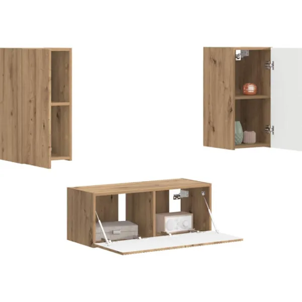 vidaXL Tv-Bänkar>TV-bänkset Väggmonterad 2 pcs Artisan Ek Konstruerat trä