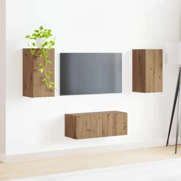 vidaXL Tv-Bänkar>TV-bänkset Väggmonterad 2 pcs Artisan Ek Konstruerat trä
