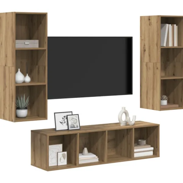 vidaXL Tv-Bänkar>TV-bänkset Väggmonterad 3 pcs Artisan Ek Konstruerat trä