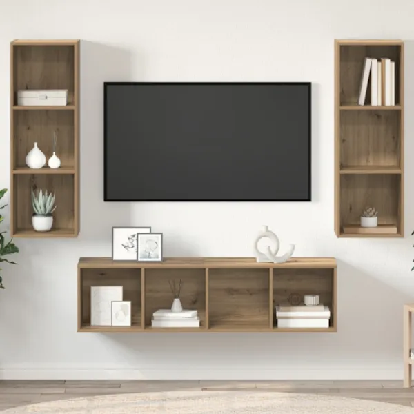 vidaXL Tv-Bänkar>TV-bänkset Väggmonterad 3 pcs Artisan Ek Konstruerat trä