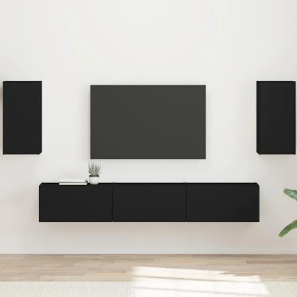 vidaXL Tv-Bänkar>TV-bänkset Väggmonterad 3 pcs Svart Konstruerat trä