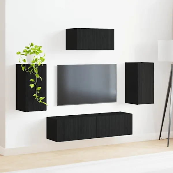 vidaXL Tv-Bänkar>TV-bänkset Väggmonterad 3 pcs Svart Konstruerat trä