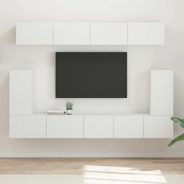 vidaXL Tv-Bänkar>TV-bänkset Väggmonterad 5 pcs Vit Konstruerat trä