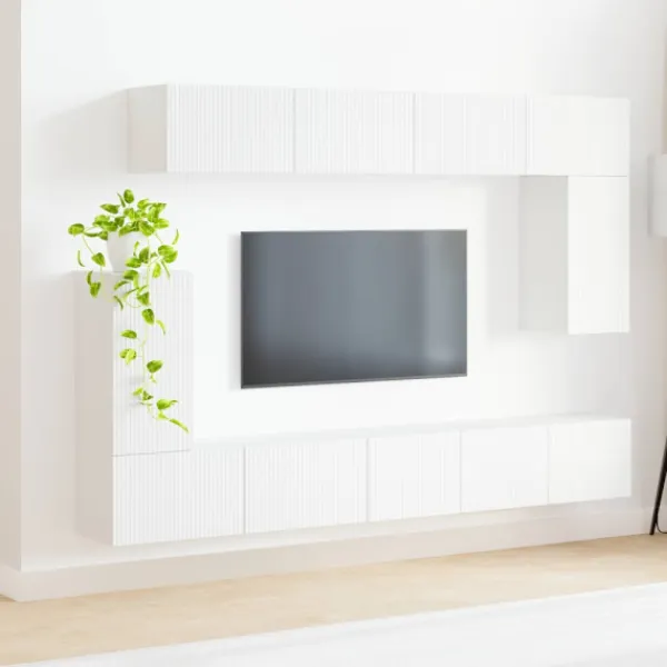 vidaXL Tv-Bänkar>TV-bänkset Väggmonterad 5 pcs Vit Konstruerat trä
