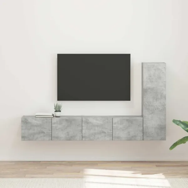 vidaXL Tv-Bänkar>TV-bänkset Väggmonterad 2 pcs Betonggrå Konstruerat trä