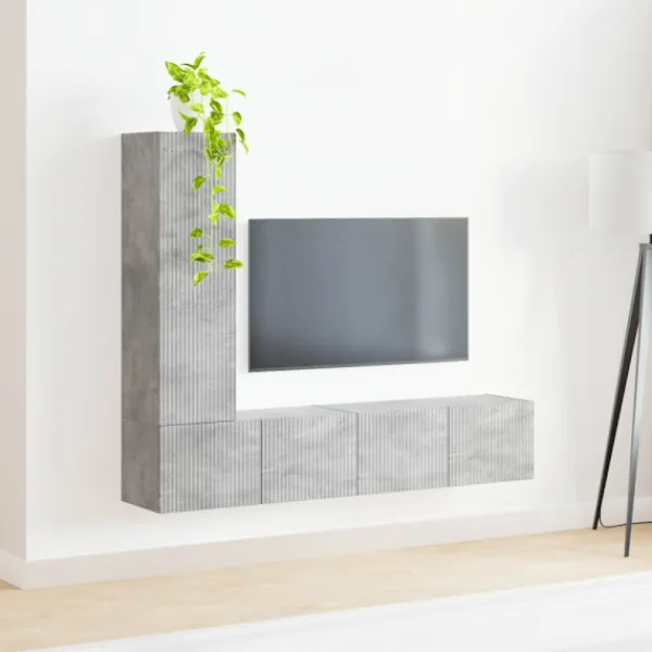 vidaXL Tv-Bänkar>TV-bänkset Väggmonterad 2 pcs Betonggrå Konstruerat trä