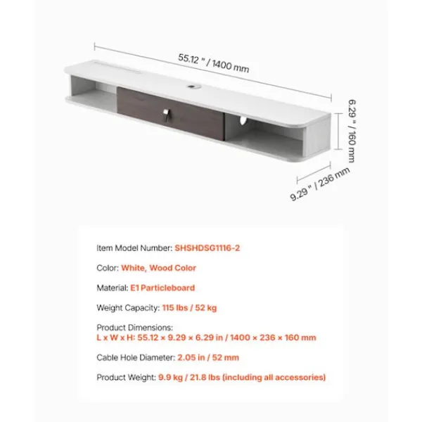DUOKU Tv-Bänkar>TV-möbel Flytande 140 cm--Väggmonterad Multimedia-konsol-för DVD-spelare, Digitalbox, Spelkonsol-Vit