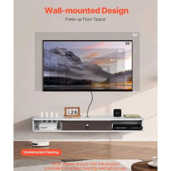 DUOKU Tv-Bänkar>TV-möbel Flytande 140 cm--Väggmonterad Multimedia-konsol-för DVD-spelare, Digitalbox, Spelkonsol-Vit