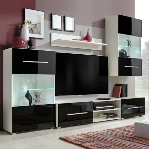 vidaXL Tv-Bänkar>TV-möbel med väggskåp och LED 5 delar svart