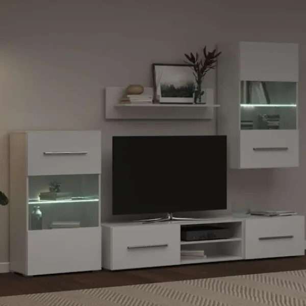 vidaXL Tv-Bänkar>TV-möbler 5 delar med LED-belysning matt vit konstruerat trä