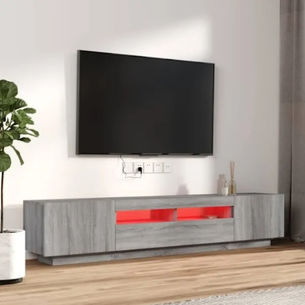 vidaXL Tv-Bänkar>Tv-skåp 2 delar med LED grå sonoma konstruerat trä