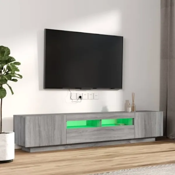 vidaXL Tv-Bänkar>Tv-skåp 2 delar med LED grå sonoma konstruerat trä
