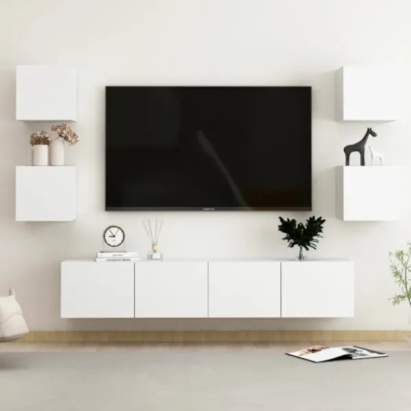 vidaXL Tv-Bänkar>Tv-skåp 6 delar vit konstruerat trä