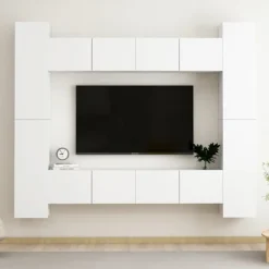 vidaXL Tv-Bänkar>Tv-skåp 8 delar vit konstruerat trä