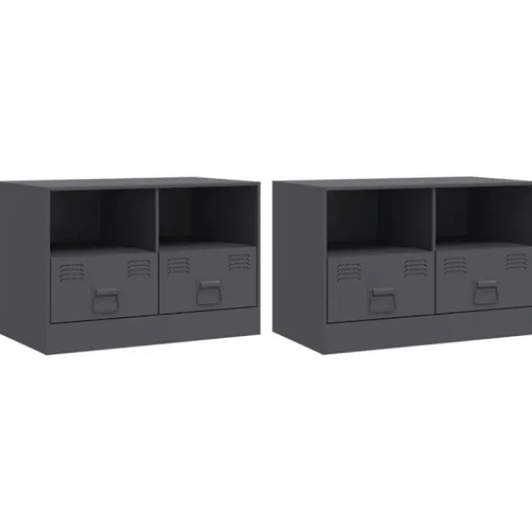 vidaXL Tv-Bänkar>TV-skåp 2 st antracit 67x39x44 cm stål