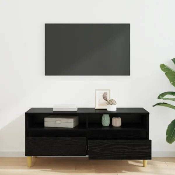 vidaXL Tv-Bänkar>TV-skåp med låda Svart Ek 100 x 34,5 x 44,5 cm Konstruerat trä
