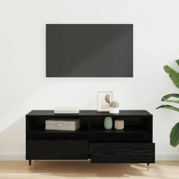vidaXL Tv-Bänkar>TV-skåp Svart Ek 100 x 34,5 x 44,5 cm Konstruerat trä och järn