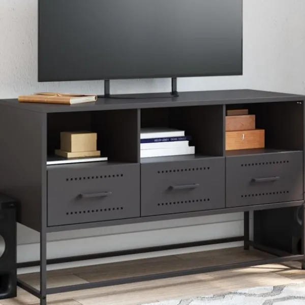 vidaXL Tv-Bänkar>TV-skåp svart 100,5x39x60,5 cm stål
