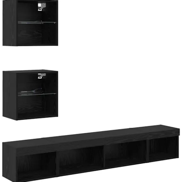 vidaXL Tv-Bänkar>TV-väggenheter med LED Väggmonterad 5 pcs Svart Ek 100 x 30 x 30 cm